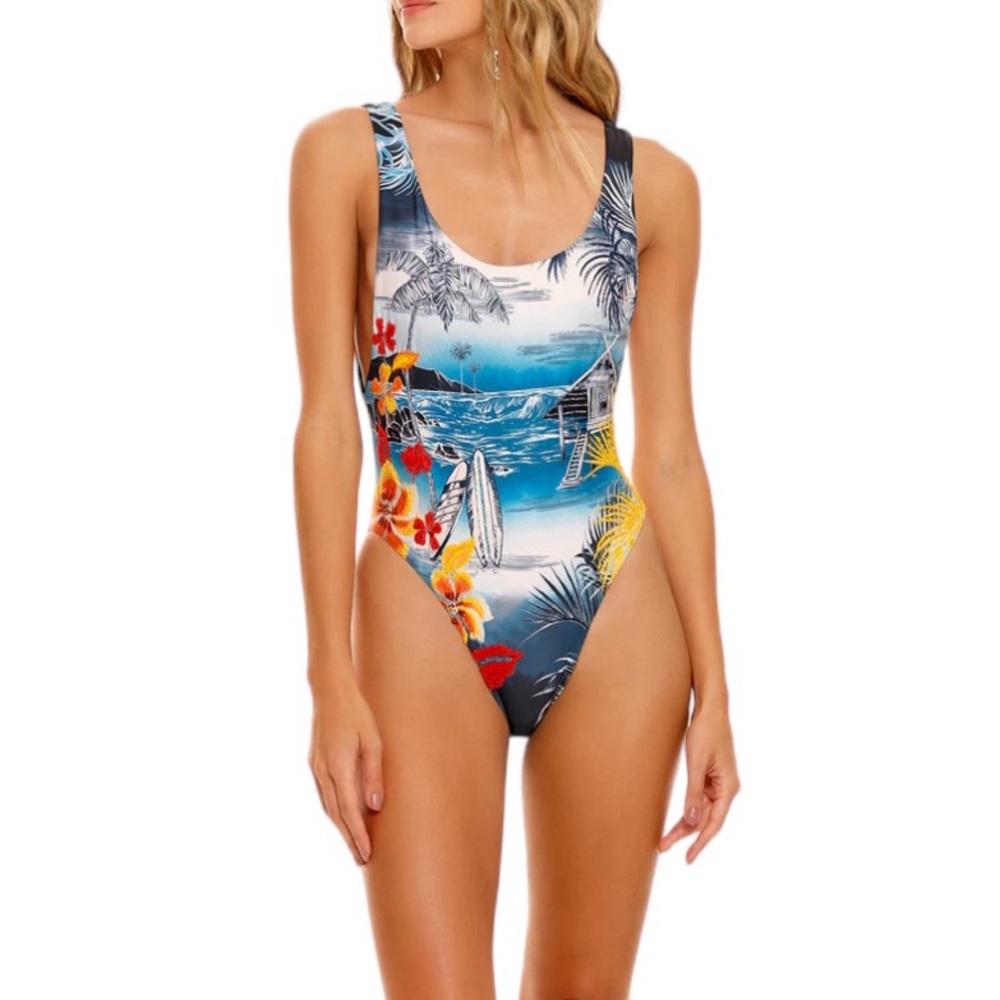 Agua Bendita Blue Tropical Floral One-Piece Swimsuit